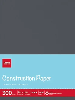 Office DepotĀ® Brand Construction Paper, 9" x 12", 100% Recycled, Black, Pack Of 300 Sheets