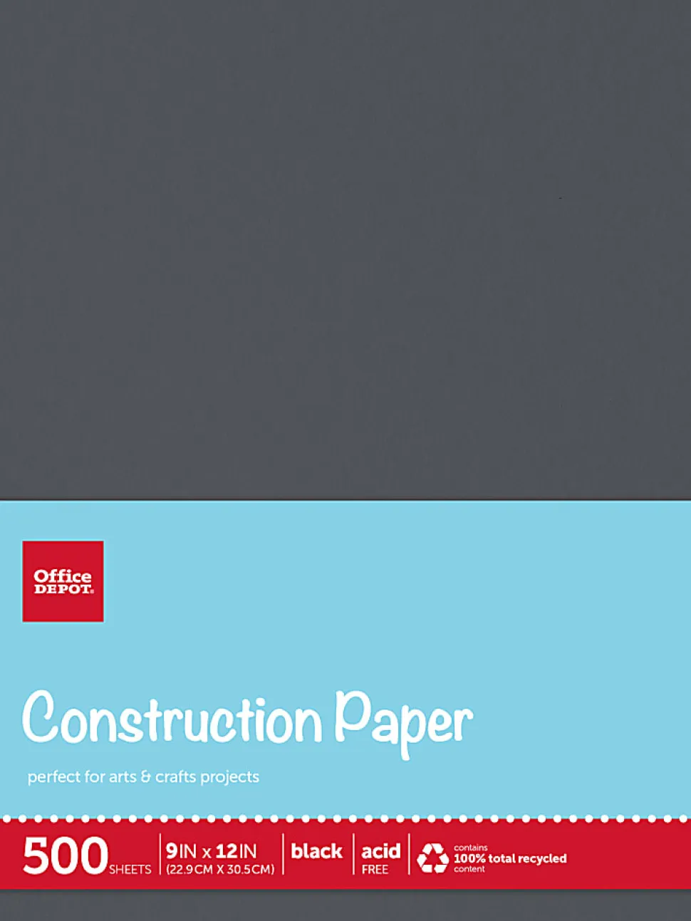Office Depot® Brand Construction Paper, 9" x 12", 100% Recycled, Black, Pack Of 500 Sheets
