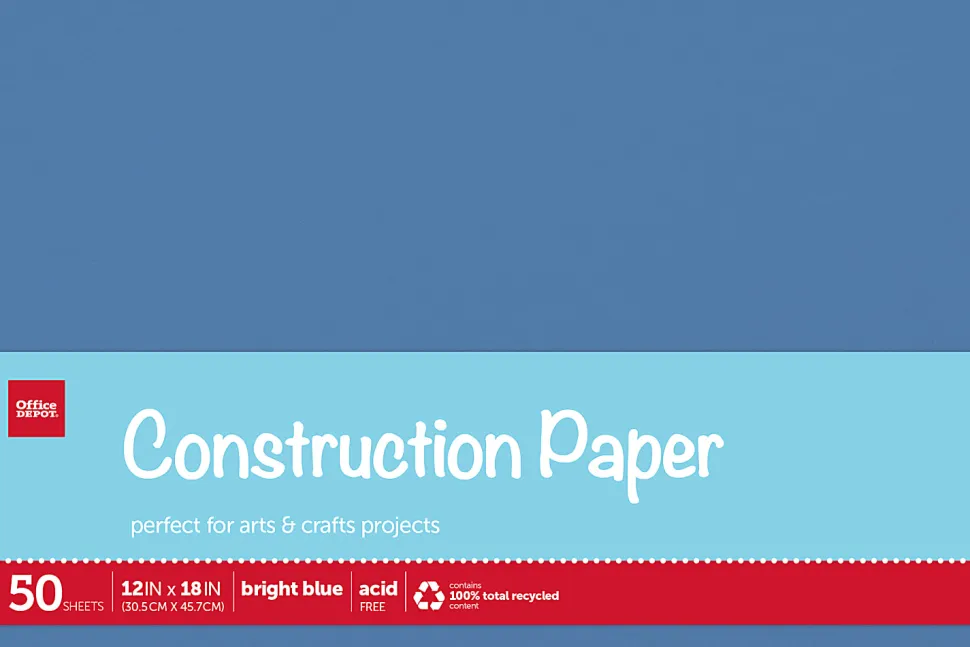 Office Depot® Brand Construction Paper, 12" x 18", 100% Recycled, Bright Blue, Pack Of 50 Sheets