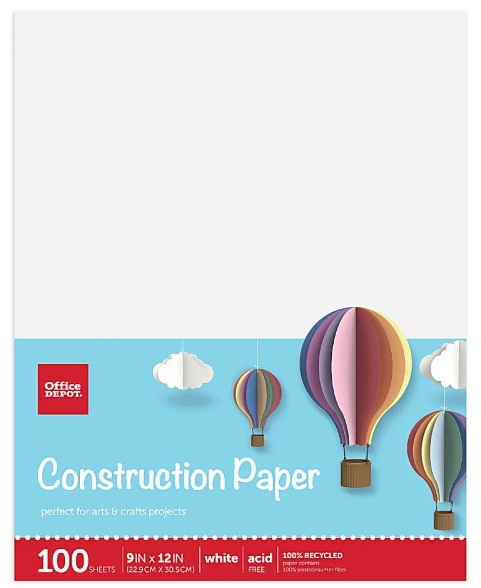 Office Depot® Brand Construction Paper, 9" x 12", 100% Recycled, White, Pack Of 100 Sheets