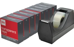 Office Depot® Brand Desktop Tape Dispenser With 8 Transparent Tape Refill Rolls, Black