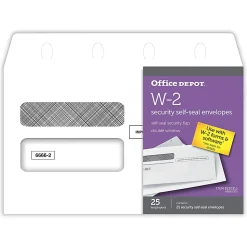 Office DepotĀ® Brand Double-Window Self-Seal Envelopes For W-2 Tax Forms, 9-1/4"W x 5-5/8"H, White, Pack Of 25 Envelopes