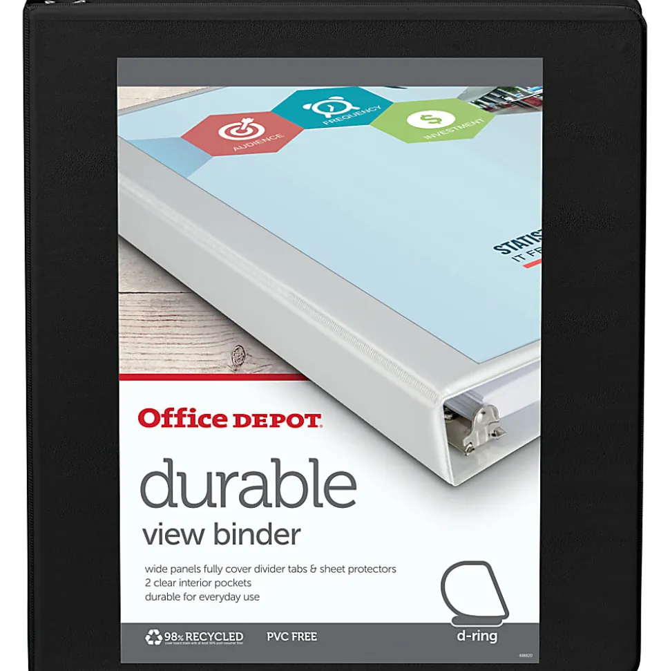 Office Depot® Brand Durable View Slant-Ring 3-Ring Binder, 1" Slant Rings, Black