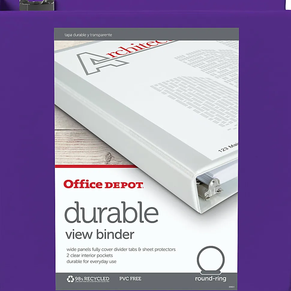 Office Depot® Brand Durable View 3-Ring Binder, 3" Round Rings, Purple