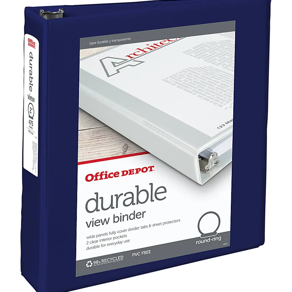 Office Depot® Brand Durable View 3-Ring Binder, 2" Round Rings, Blue