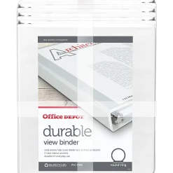 Office Depot® Brand Durable View 3-Ring Binder, 1" Round Rings, White, Pack Of 6