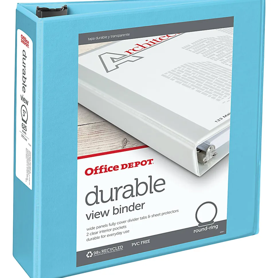 Office Depot® Brand Durable View 3-Ring Binder, 3" Round Rings, Jeweler Blue