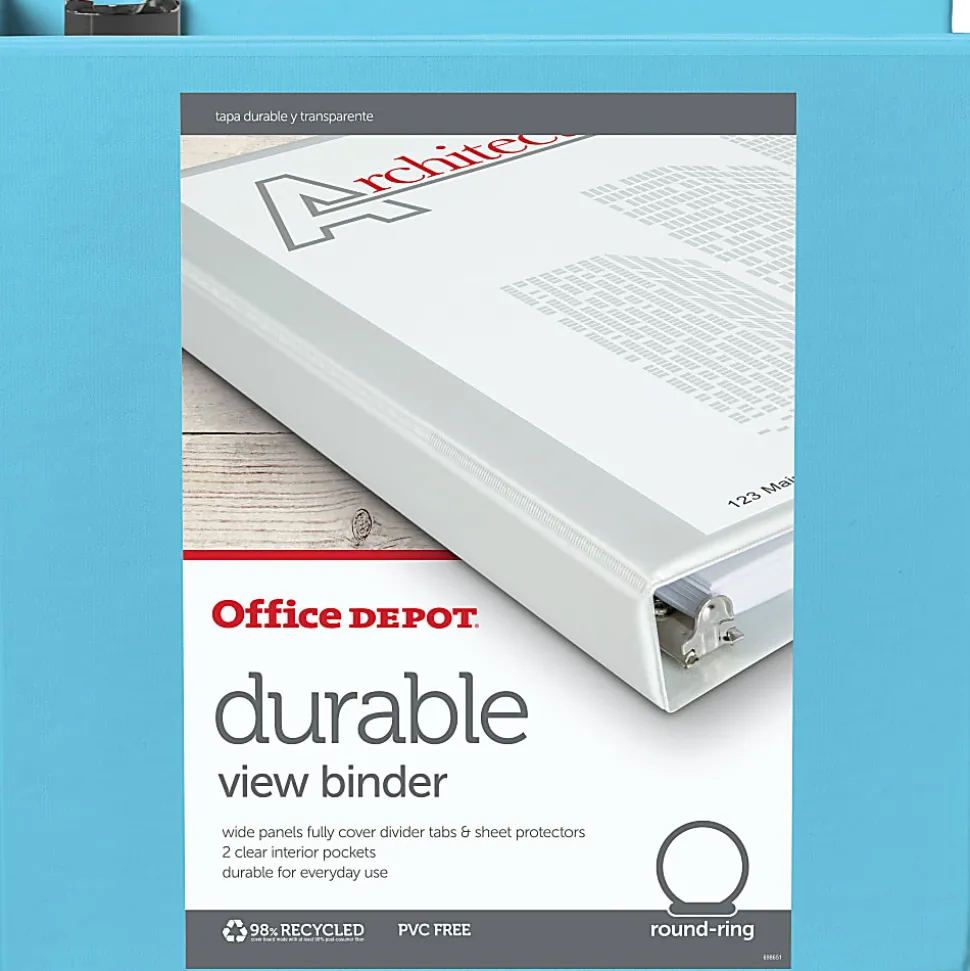 Office Depot® Brand Durable View 3-Ring Binder, 3" Round Rings, Jeweler Blue