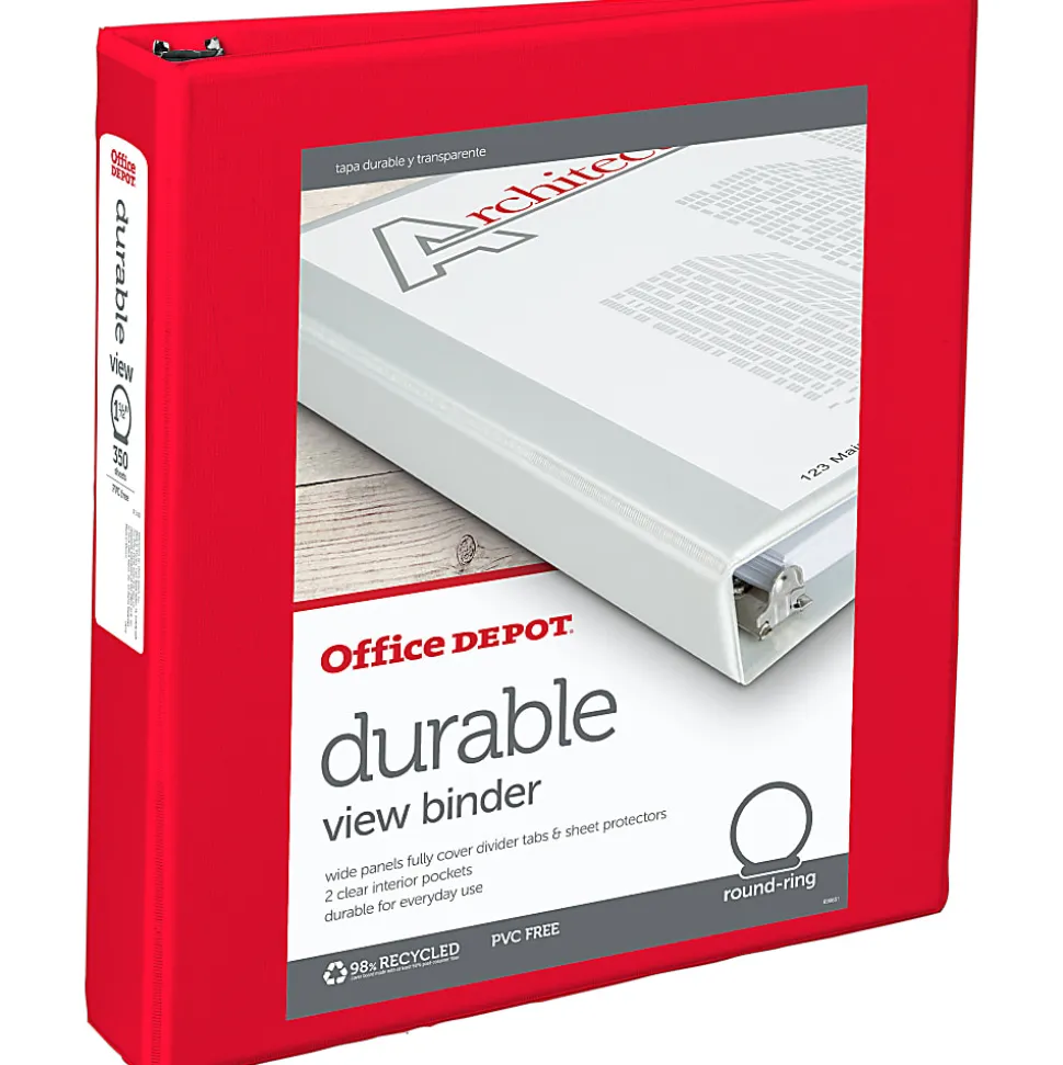 Office Depot® Brand Durable View 3-Ring Binder, 1 1/2" Round Rings, Red