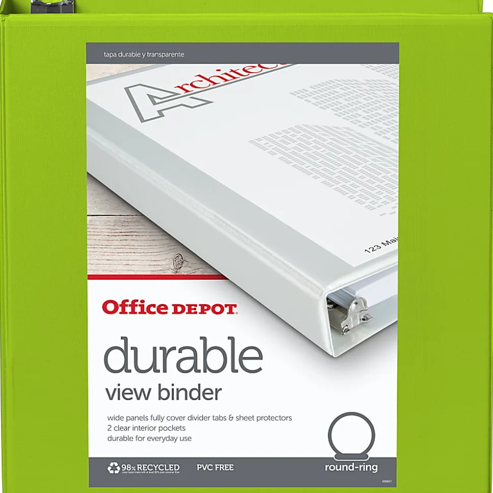 Office Depot® Brand Durable View 3-Ring Binder, 2" Round Rings, Green