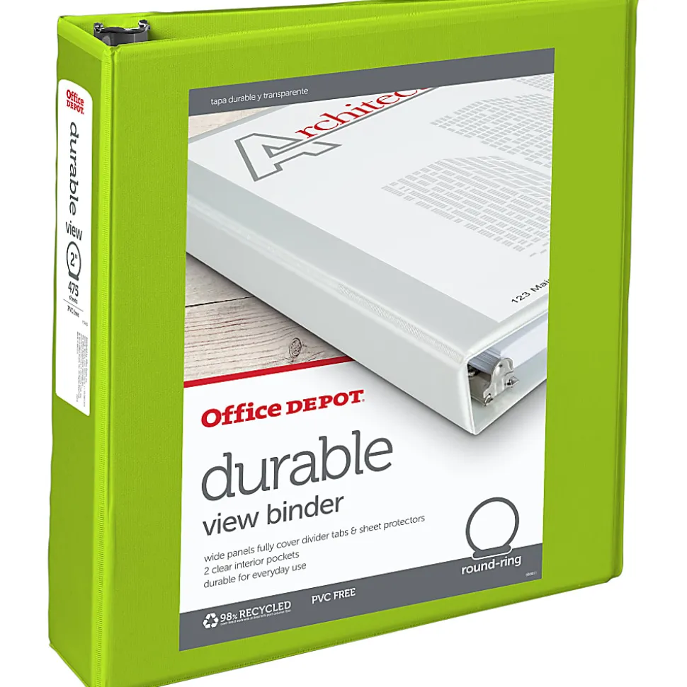 Office Depot® Brand Durable View 3-Ring Binder, 2" Round Rings, Green