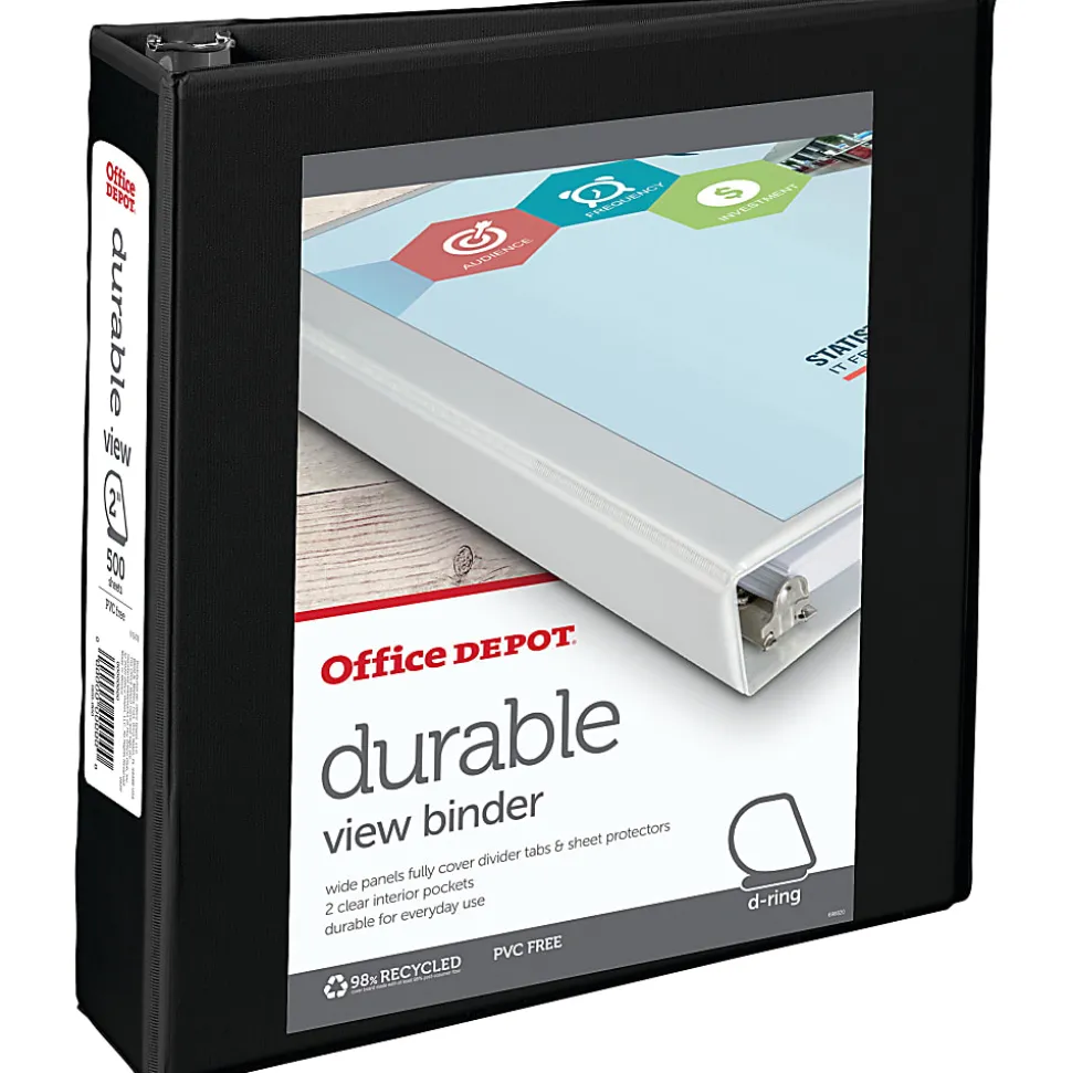 Office Depot® Brand Durable View Slant-Ring 3-Ring Binder, 2" Slant Rings, Black