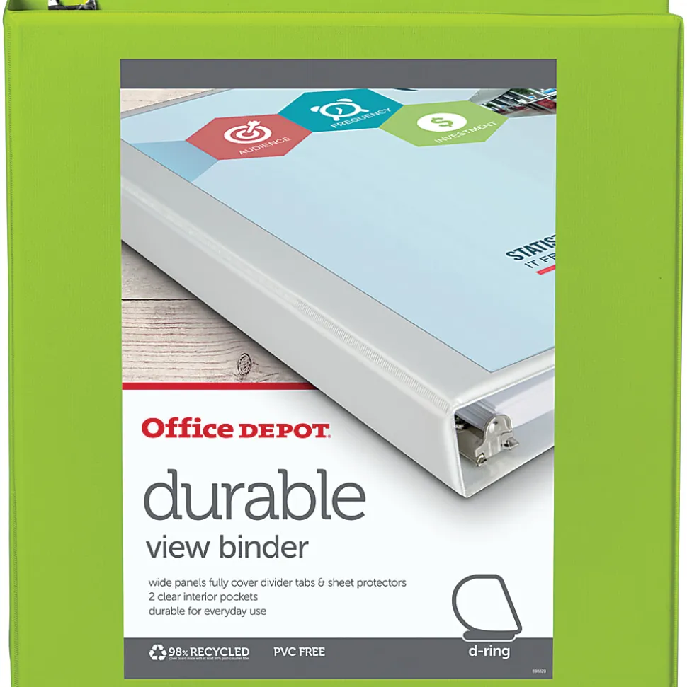 Office Depot® Brand Durable View 3-Ring Binder, 1 1/2" D-Rings, Green