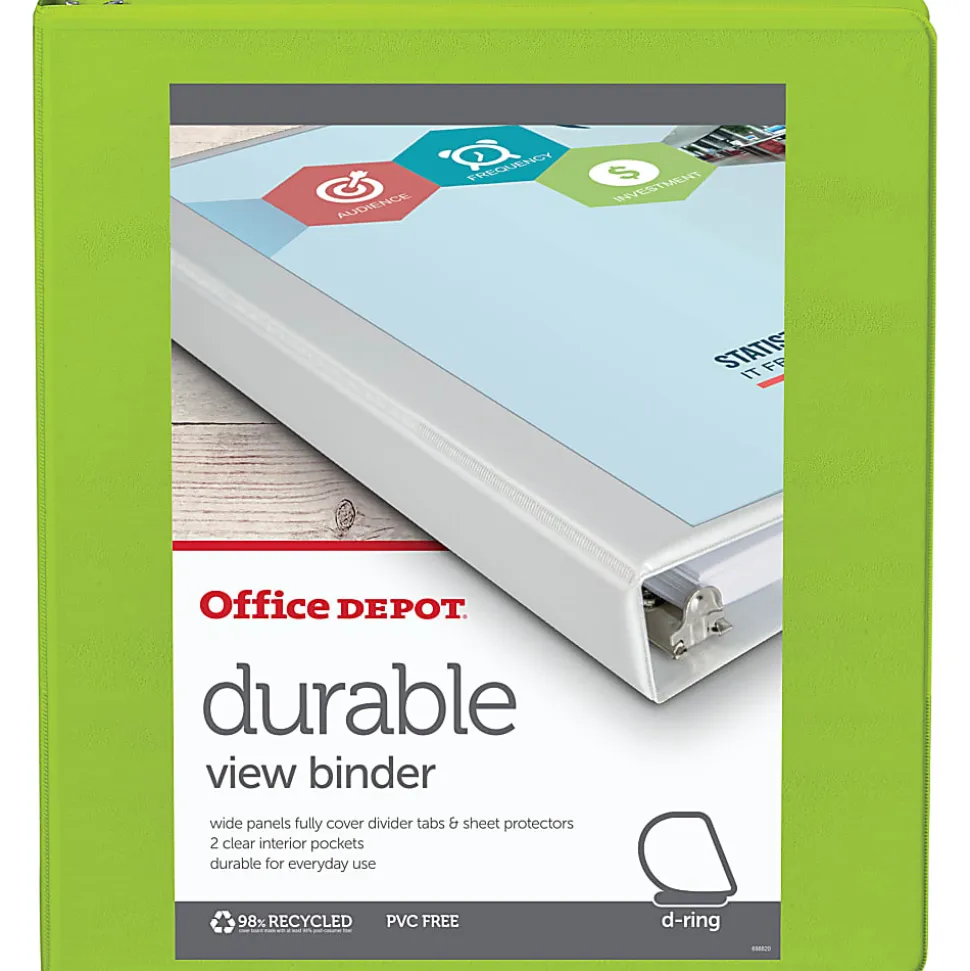 Office Depot® Brand Durable View 3-Ring Binder, 1" D-Rings, Green
