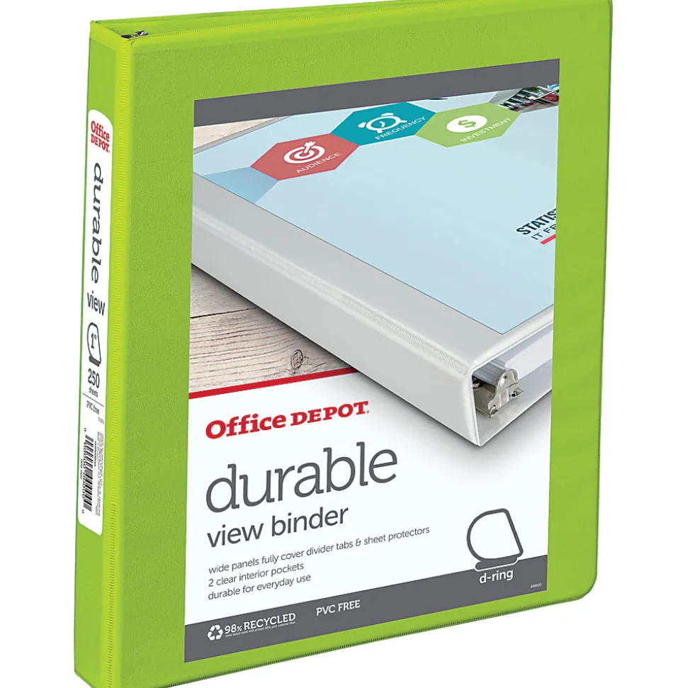 Office Depot® Brand Durable View 3-Ring Binder, 1" D-Rings, Green