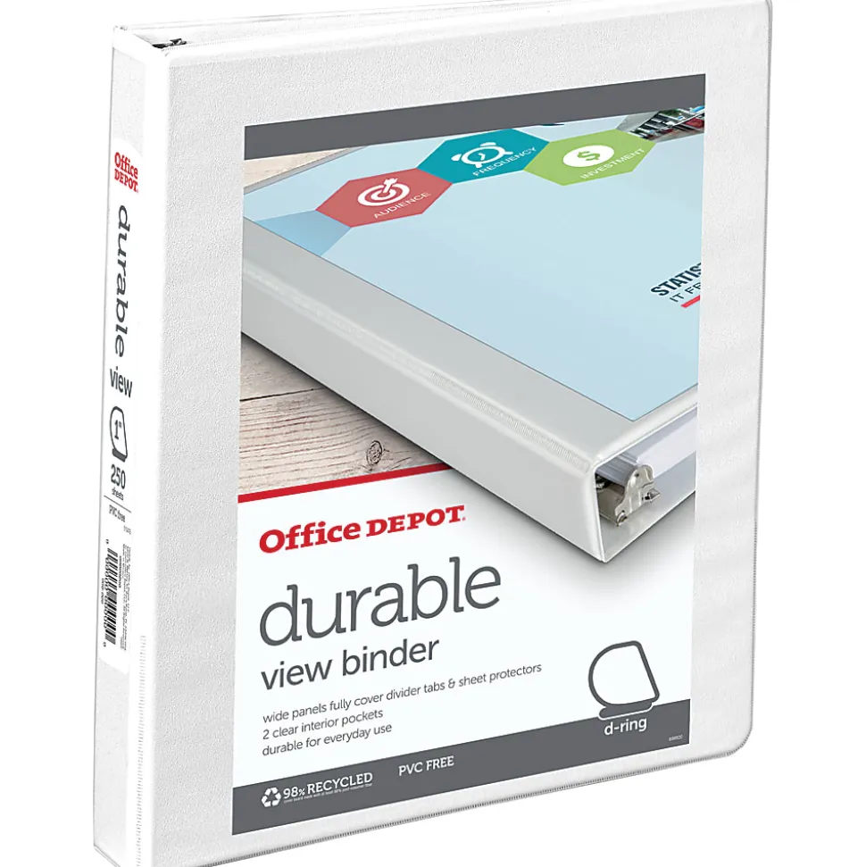 Office Depot® Brand Durable View Slant-Ring 3-Ring Binder, 1" Slant Rings, White