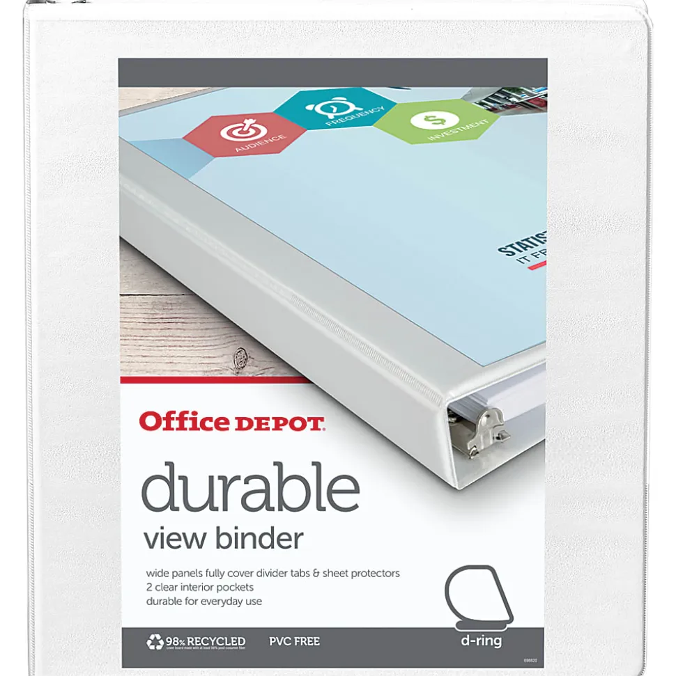 Office Depot® Brand Durable View Slant-Ring 3-Ring Binder, 1" Slant Rings, White