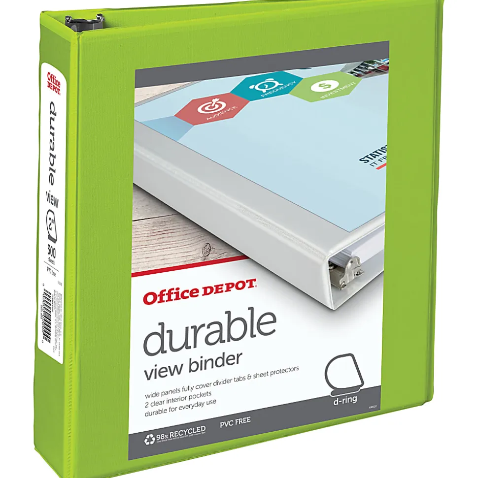 Office Depot® Brand Durable View 3-Ring Binder, 2" D-Rings, Green