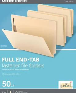 Office Depot® Brand End Tab Fastener Folders, 2 Bonded Fasteners, Straight-Cut Tabs, Letter Size, Manila, Box Of 50
