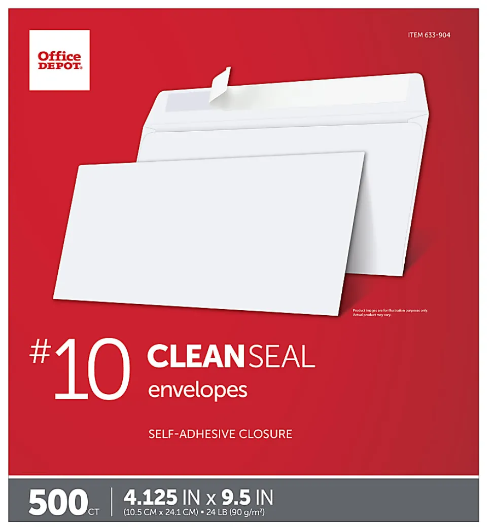 Office Depot® Brand Envelopes, 4-1/8" x 9-1/2", Clean Seal, White, Box Of 500