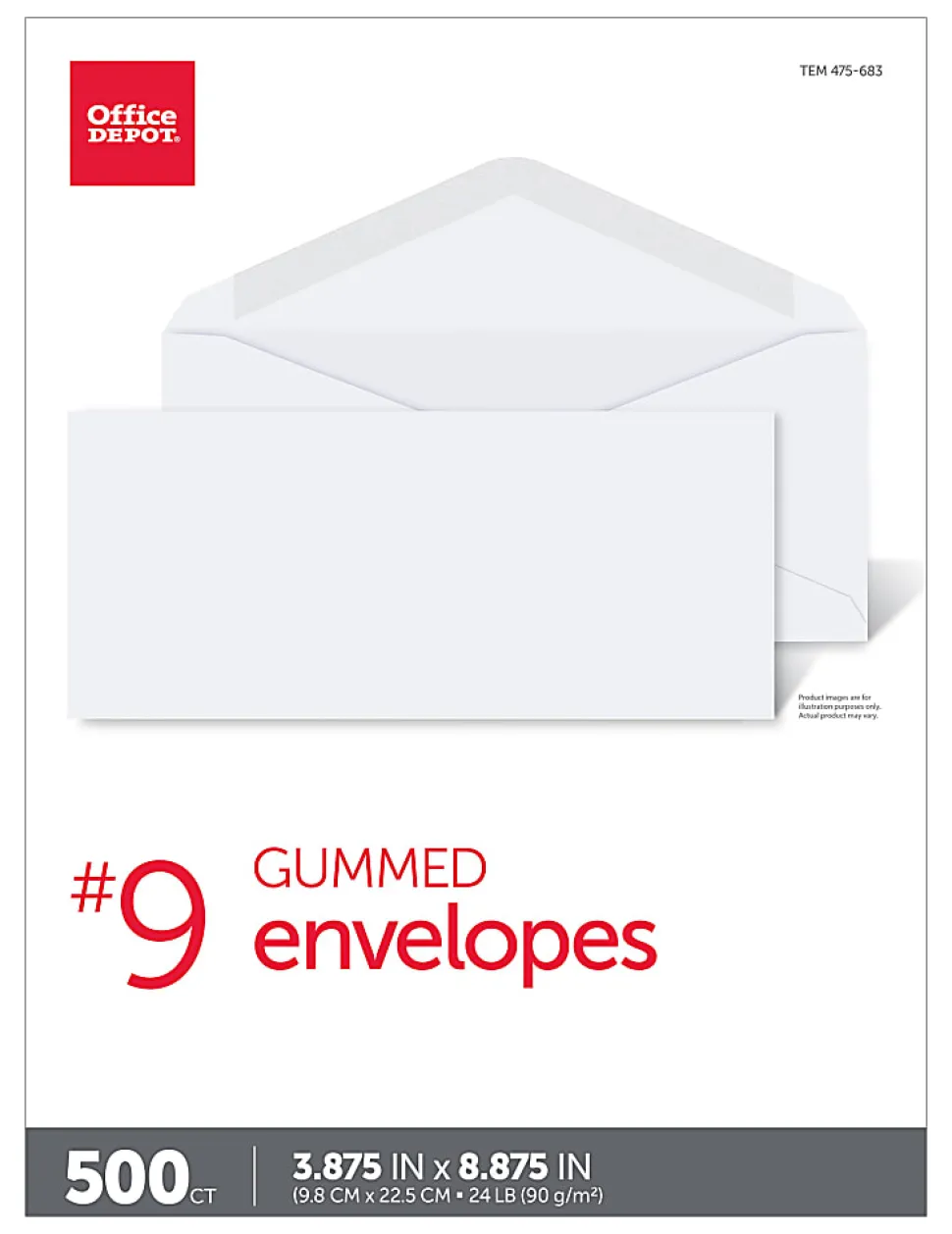 Office Depot® Brand #9 Envelopes, 3-7/8" x 8-7/8", Gummed Seal, White, Box Of 500