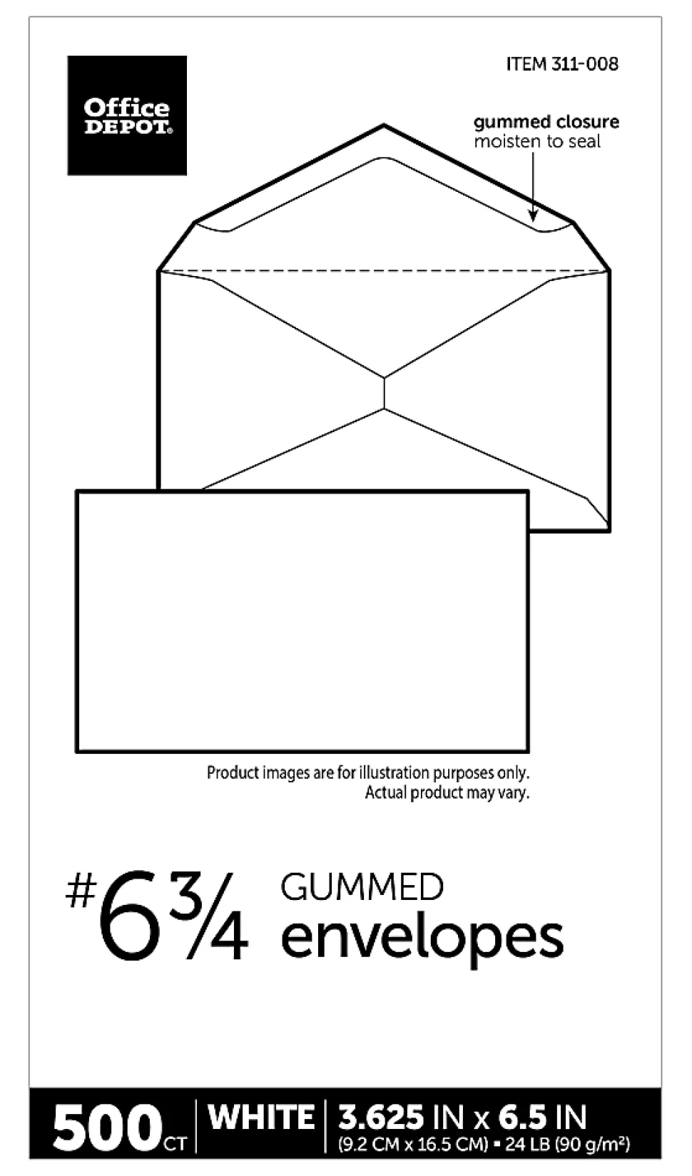 Office Depot® Brand Envelopes, 3-5/8" x 6-1/2", Gummed Seal, White, Box Of 500