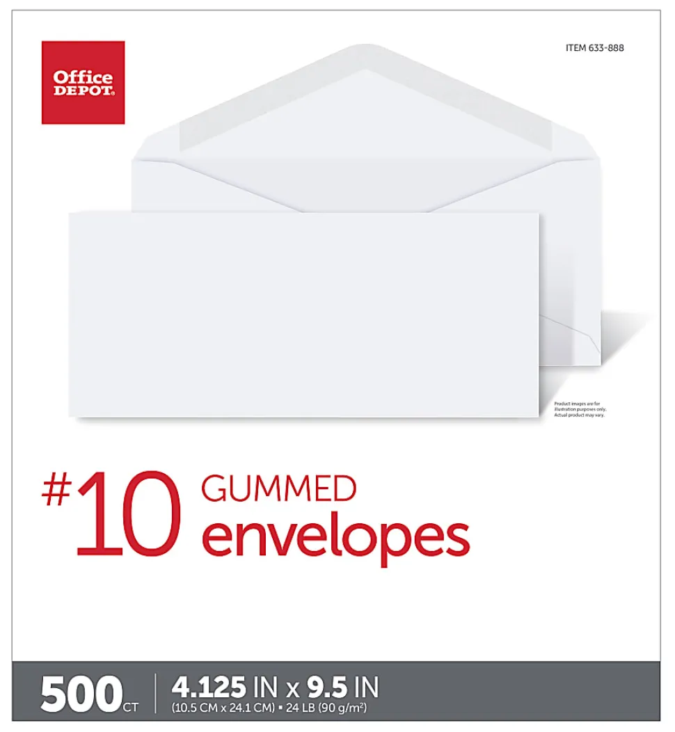 Office Depot® Brand Envelopes, 4-1/8" x 9-1/2", Gummed Seal, White, Box Of 500