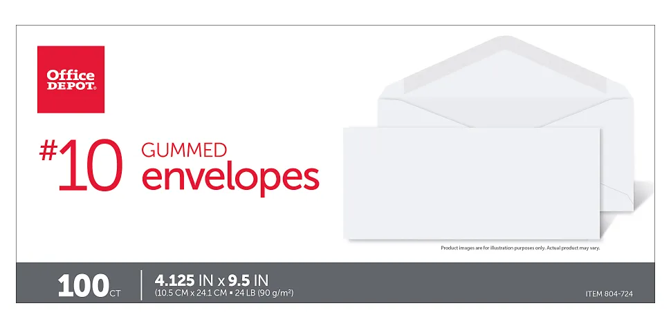 Office Depot® Brand Envelopes, 4-1/8" x 9-1/2", Gummed Seal, White, Box Of 100