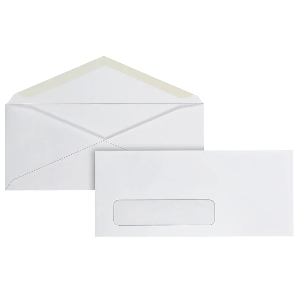 Office Depot® Brand Envelopes, Left Window, 3-7/8" x 8-7/8", Gummed Seal, White, Box Of 500