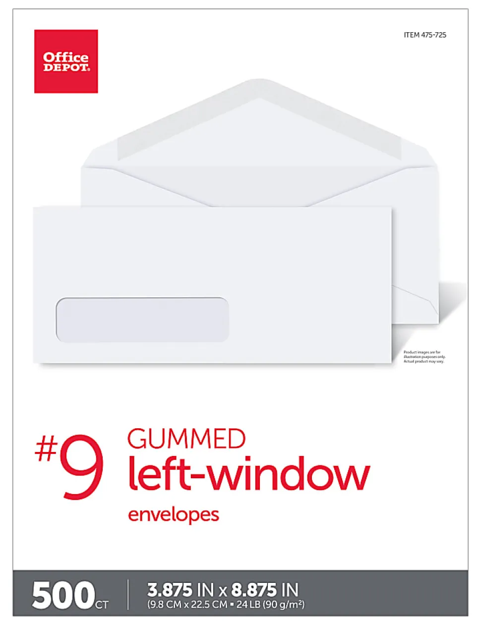 Office Depot® Brand Envelopes, Left Window, 3-7/8" x 8-7/8", Gummed Seal, White, Box Of 500