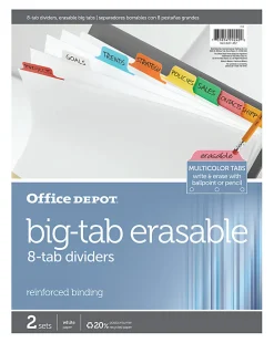 Office Depot® Brand Erasable Big Tab Dividers, 8-Tab, Multicolor, Pack Of 2 Sets