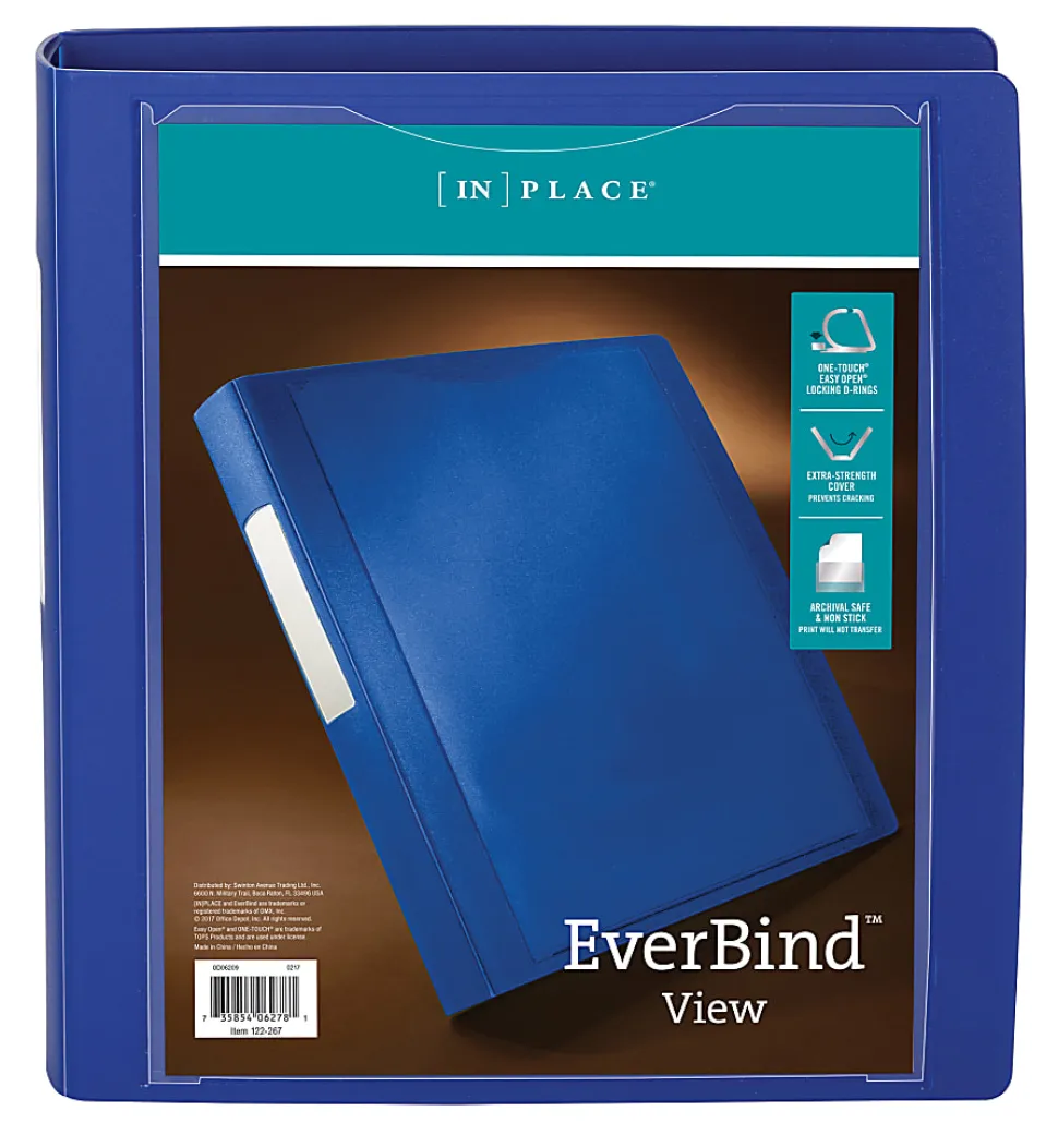 Office Depot® Brand Everbind™ View 3-Ring Binder, 1 1/2" D-Rings, Blue