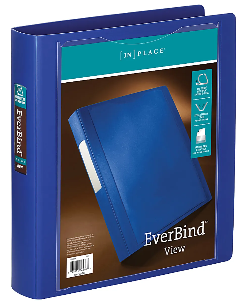 Office Depot® Brand Everbind™ View 3-Ring Binder, 1 1/2" D-Rings, Blue