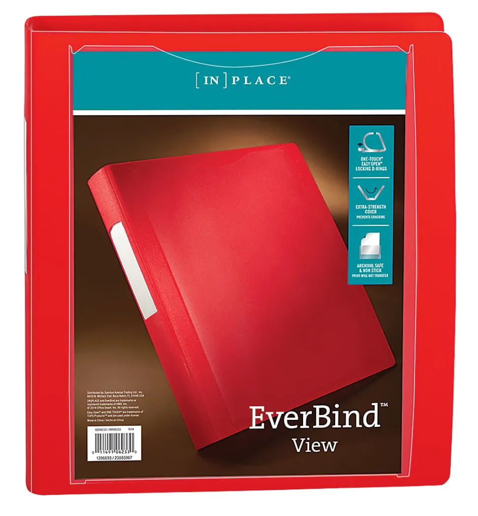 Office Depot® Brand EverBind™ View 3-Ring Binder, 1" D-Rings, Red