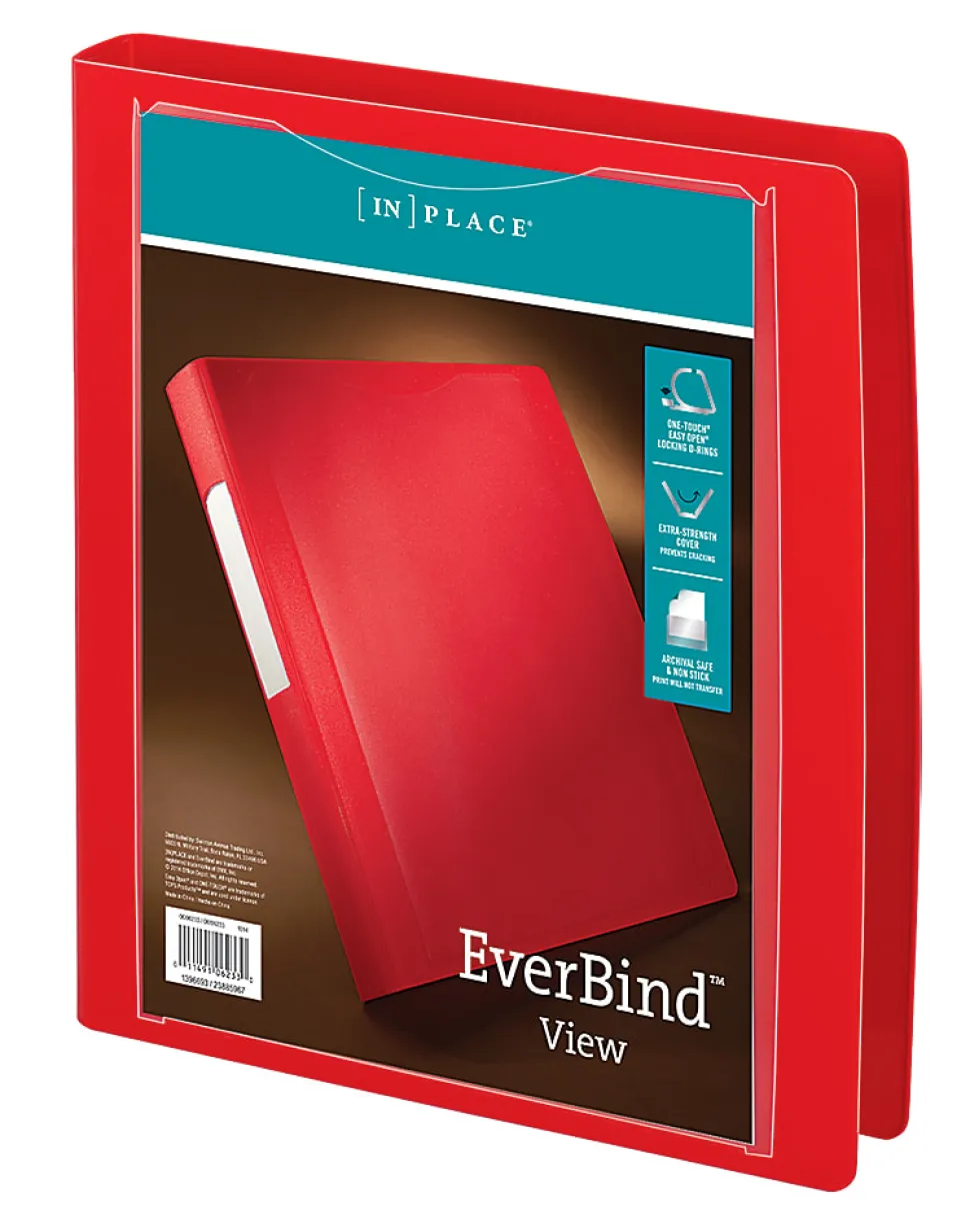 Office Depot® Brand EverBind™ View 3-Ring Binder, 1" D-Rings, Red