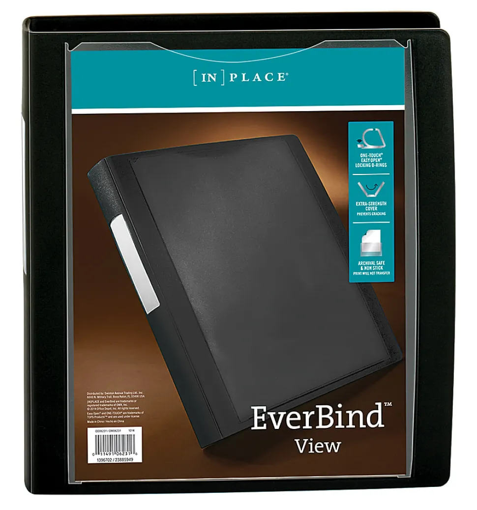 Office Depot® Brand EverBind™ View 3-Ring Binder, 1" D-Rings, Black