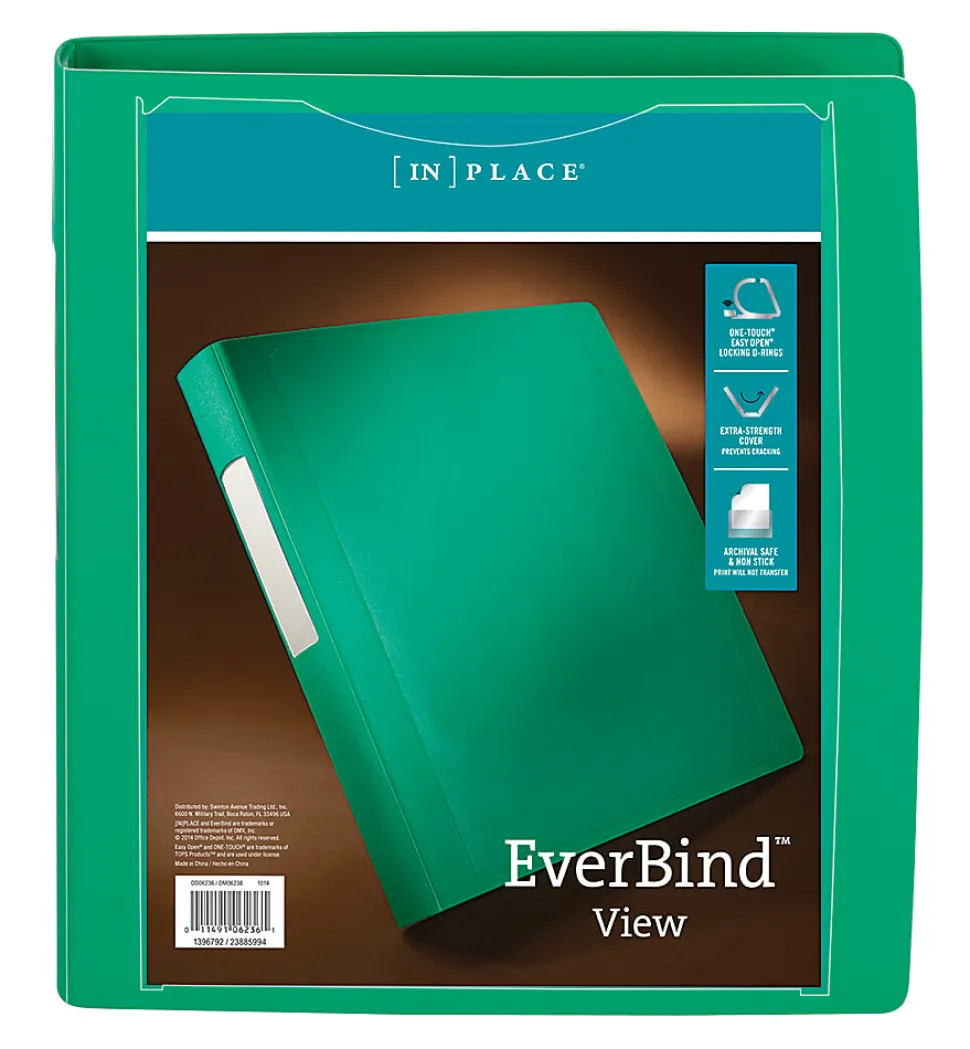 Office Depot® Brand EverBind™ View 3-Ring Binder, 1" D-Rings, Green