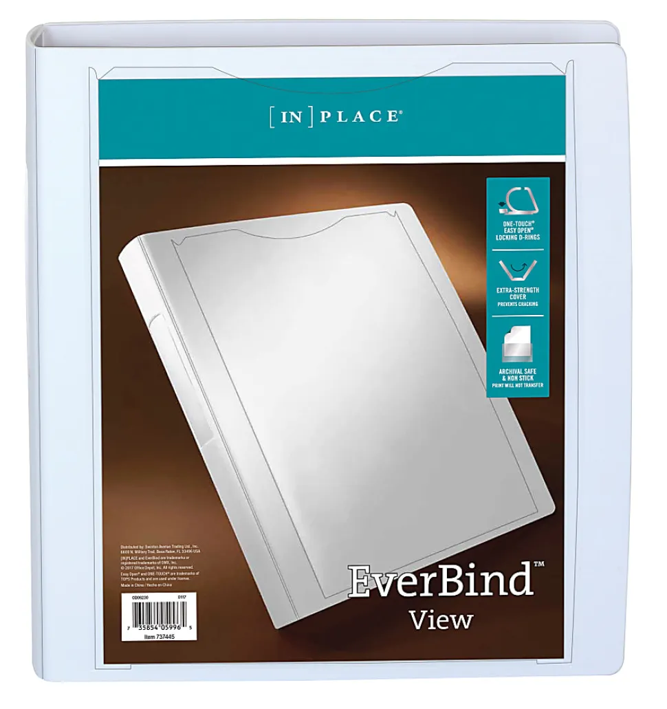 Office Depot® Brand EverBind™ View 3-Ring Binder, 1 1/2" D-Rings, White