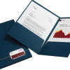 Office Depot® Brand Executive 2-Pocket Linen Folder, Dark Blue With Gold Trim, Pack Of 4