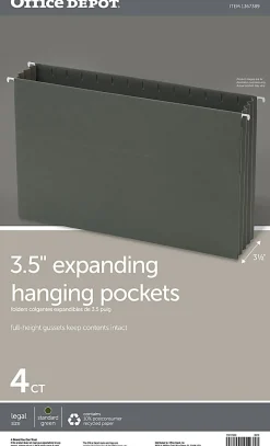 Office Depot® Brand Expanding Hanging File Pocket With Full-Height Gussets, 3 1/2" Expansion, Legal Size, Standard Green