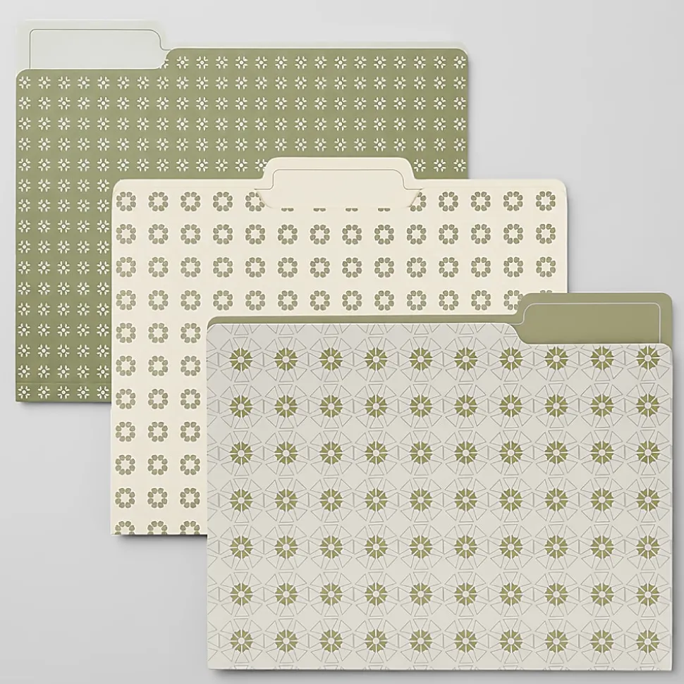 Office Depot® Brand Fashion File Folders, 1/3 Cut, Letter Size, Green/Beige Petal Dot, Total Qty 6