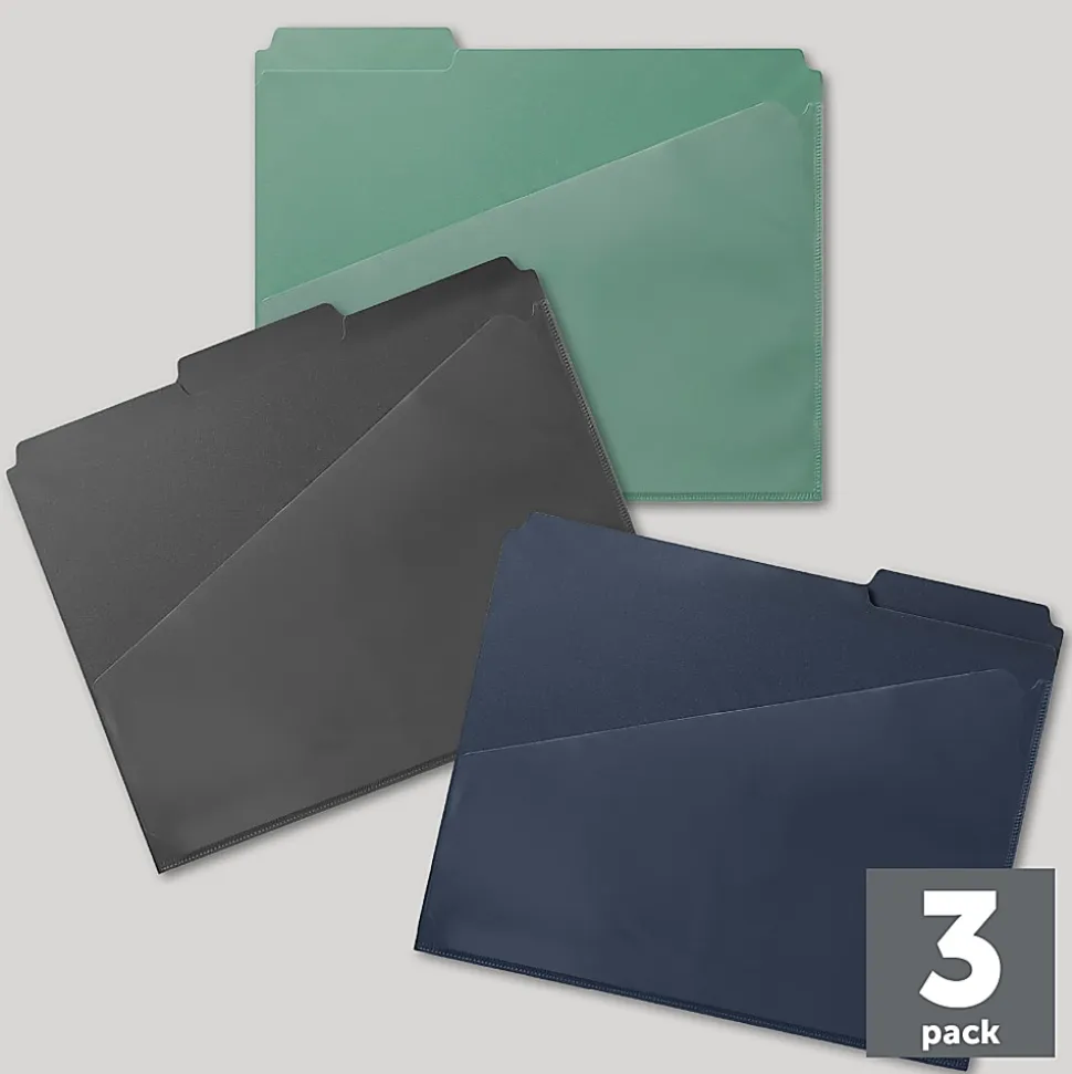Office Depot® Brand Fashion File Folders With Slash Pocket, 1/3 Cut, Letter Size, Urban Utility, Pack Of 3 Folders