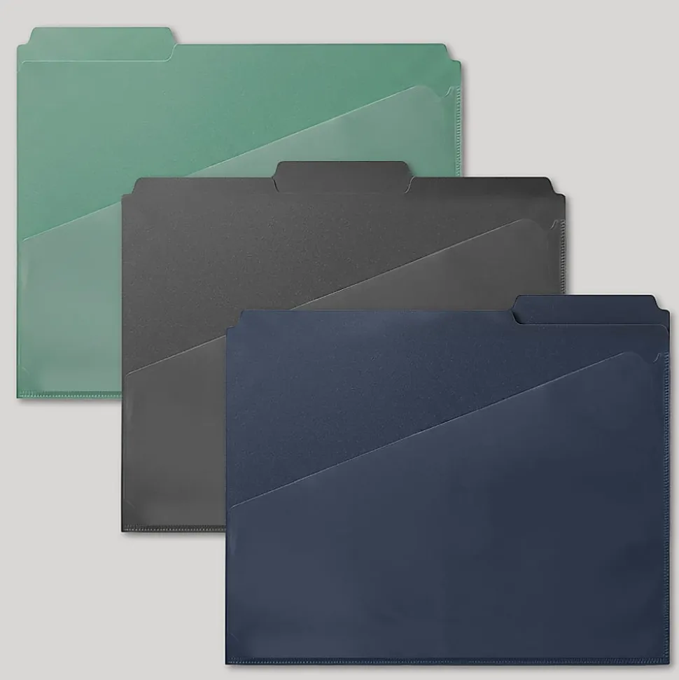 Office Depot® Brand Fashion File Folders With Slash Pocket, 1/3 Cut, Letter Size, Urban Utility, Pack Of 3 Folders