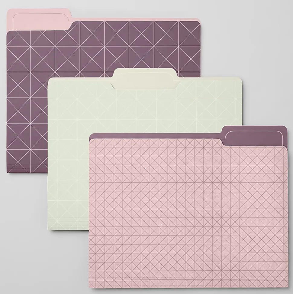 Office Depot® Brand Fashion File Folders, 1/3 Cut, Letter Size, Pink/Green Modern Lattice, Total Qty 6