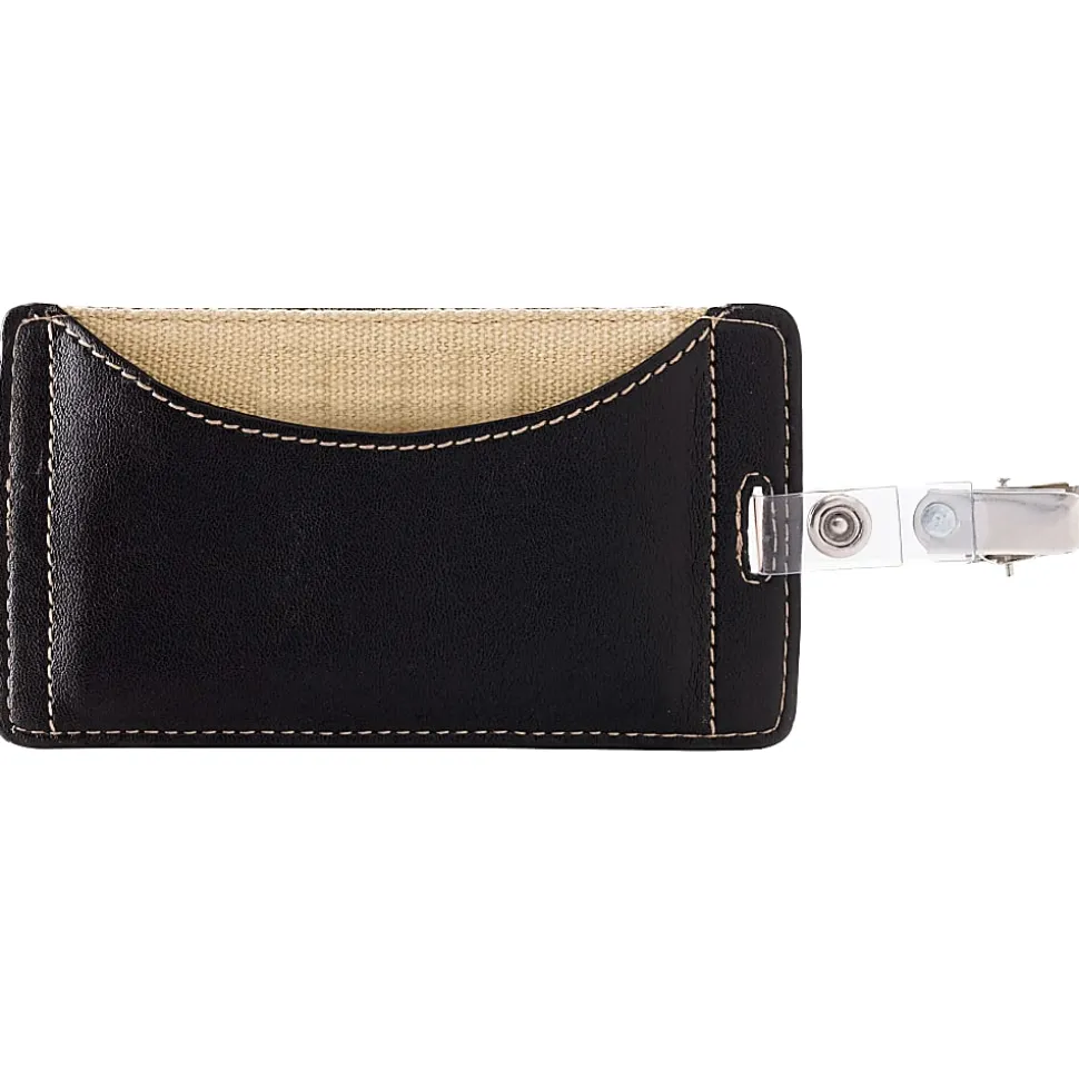 Office Depot® Brand Faux Leather ID Badge Holder, Vertical, Black/Tan