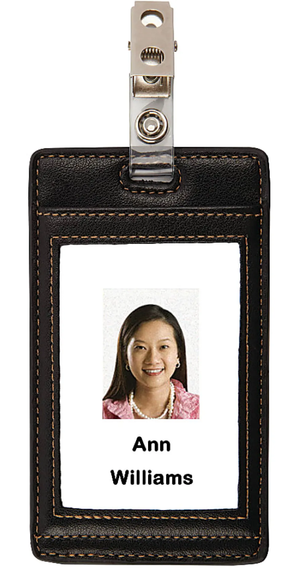 Office Depot® Brand Faux Leather ID Badge Holder, Vertical, Black/Tan