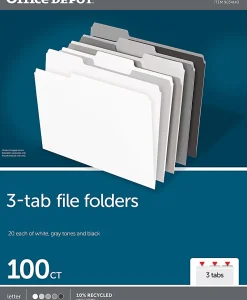 Office Depot® Brand File Folders, 1/3 Cut, Letter Size, Assorted Grayscale Colors, Box Of 100 Folders