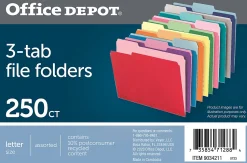 Office DepotĀ® Brand File Folders, 1/3 Cut, Letter Size, Assorted Colors, Box Of 250 Folders