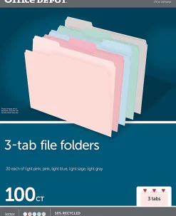 Office Depot® Brand File Folders With 2 Fasteners, 1/3 Tab, Letter Size, Assorted Colors, Pack Of 50