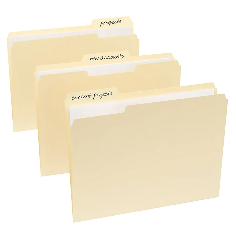 Office Depot® Brand File Folders, 1/3 Cut, Letter Size, 30% Recycled, Manila, Pack Of 100 Folders